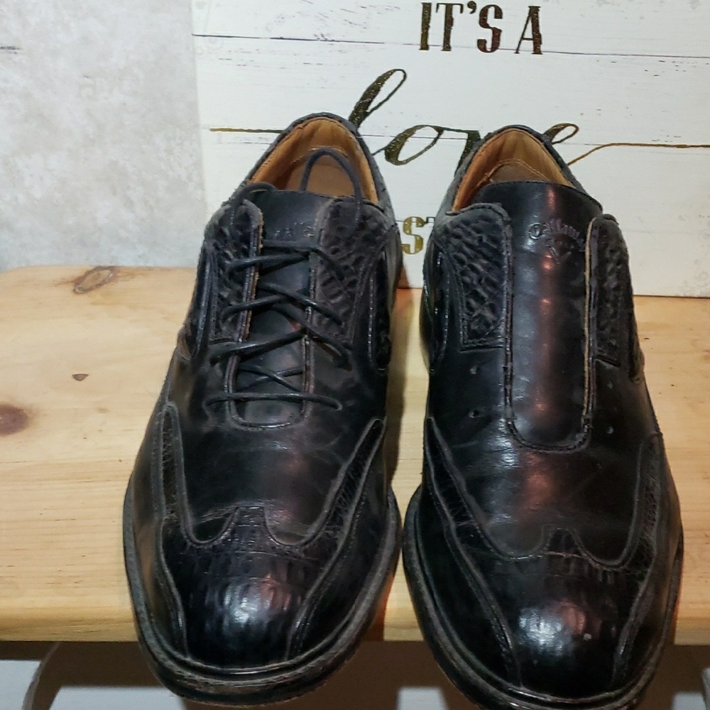 Mens Callaway Black Croc-Embossed Leather Oxfords